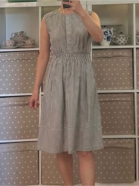 J. Crew Black and White Striped Sleeveless Midi Dress